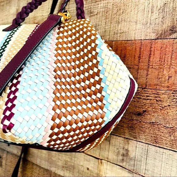 NWOT Tory Burch Half-moon Woven Leather Satchel In New Ivory - Picture 9 of 15